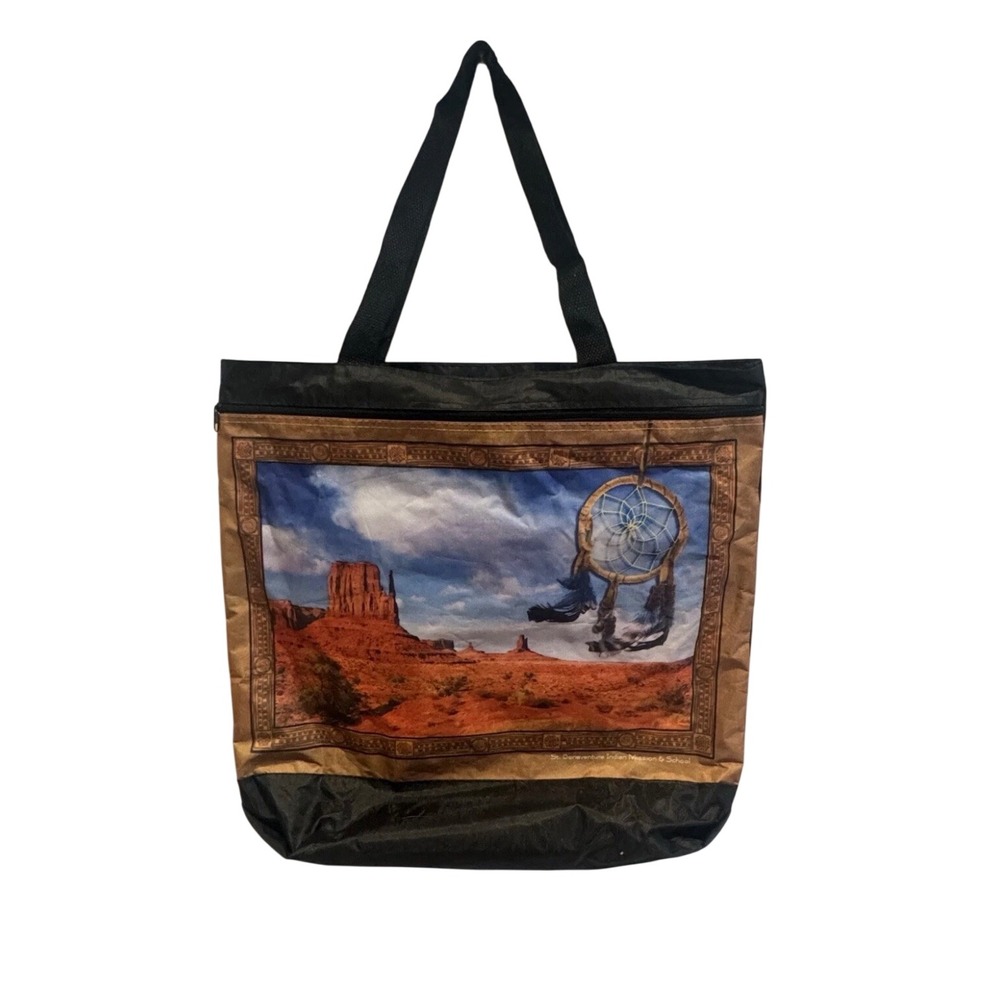Arizona Tote Bag Monument Valley Dreamcatcher Black Polyester Zippered 14x17